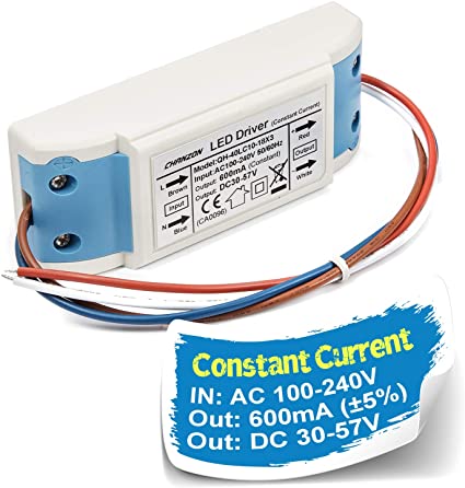 Chanzon LED Driver 600mA (Constant Current Output) 30V-57V (In: 100-240V AC-DC) (10-18)x3W 20W 30W 36W 45W 54W Power Supply 600 mA Lighting Transformer Drivers for High Power COB Chips (Plastic Case)