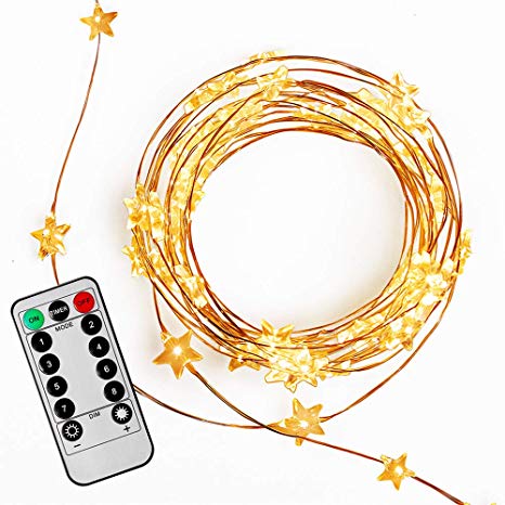 FASTDEER LED Star String Lights 16ft with 50 LEDs Remote Control Fairy Lights, Battery Operated, 8 Modes, Waterproof Outdoor & Indoor Decorative Lights for Bedroom, Garden, Parties (Warm White)