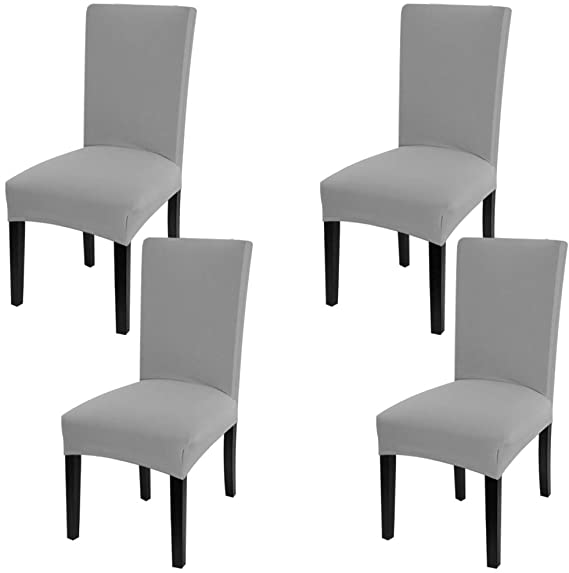 Fuloon 4 6 Pack Super Fit Stretch Removable Washable Short Dining Chair Protector Cover Seat Slipcover for Hotel Dining Room Ceremony Banquet Wedding Party (4, Light Gray)