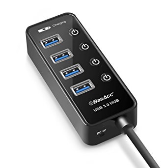 4 Port USB 3.0 SuperSpeed USB Hub, BasAcc USB Hub with Individual Power Switch and LED For Macbook Pro Mac/Laptop/Desktop/iPhone 7 6 6s Plus/ Samsung & more
