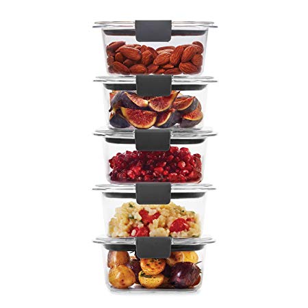 Rubbermaid 2108398 Leak-Proof Brilliance Food Storage Set | 1.3 Cup Plastic Containers with Lids | Microwave and Dishwasher Safe, 5-Pack, Clear