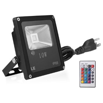 LE® Remote Control 10W RGB LED Flood Lights, Color Changing LED Security Light, 16 Colors & 4 Modes, Waterproof LED Floodlight, US 3-Plug, Wall Washer Light