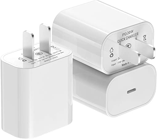 [Apple MFi Certified] iPhone Fast Charger 3Pack, iGENJUN 20W USB C Charger Wall Charger Block with PD 3.0, Compact USB C Power Adapter for iPhone 12/12 Pro/11, Galaxy, Pixel, AirPods Pro-White