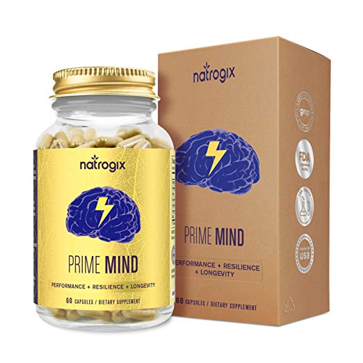 PrimeMind Brain Support Supplement by Natrogix for Focus, Energy, Memory & Clarity Formula - Mental Performance Nootropic with Cordyceps Mushroom, BacopaMonnieri Extract, Ginkgo, Glucuronolactone