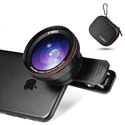 Tycka phone camera lens kit pro, available use on rear dual lens camera, 120° 0.4X no distortion Wide Angle Lens, 15X Marco Lens, portable case and microfiber cleaning cloth for iphone samsung sony google nexus pixel tablets smartphones and more