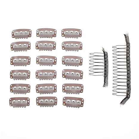 Milano Collection 20 PC Value Bundle: 18 PC Pack of Medium Size Snap Clip-ins and 2 Pack of Combs for Hair Extensions and Wigs - Tan