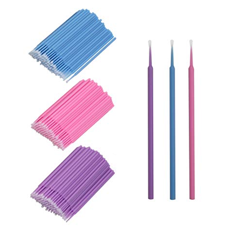 Shintop 300pcs Micro Applicator Brushes, Disposable Eyelash Extension Brushes for Makeup, Oral and Dental (Purple Blue Pink)