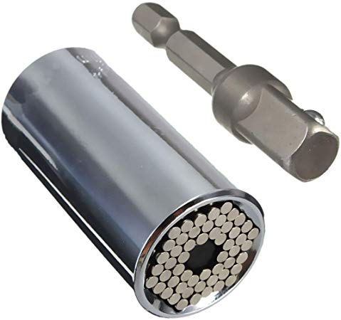 Drillpro 2Pcs Gator Socket Adapter Grip ETC-120A 7-19mm with Power Drill Adapter Tool Silver