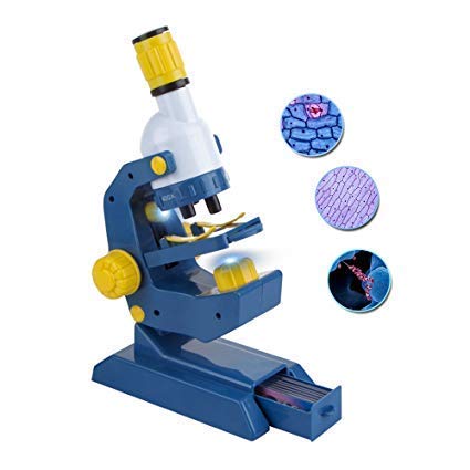 Kidcia Scientoy Microscope for Kids, 100X,400X and 1200X Magnification with Prepared Slides,Science Toys for Children, Blue/Yellow?