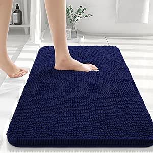 OLANLY Bathroom Rugs 36x24, Extra Soft Absorbent Chenille Bath Rugs, Non-Slip, Dry Quickly, Machine Washable, Bath Mats for Bathroom Floor, Tub and Shower, Navy