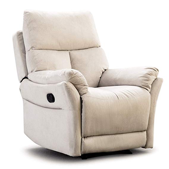 ANJ Manual Recliner, Living Room Reclining Chair Soft with Overstuffed Armrest and Back, Beige