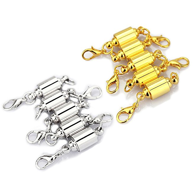 LolliBeads (TM) Barrel Style Magnetic Jewelry Clasps Findings Magnetic Lobster Clasps for Necklace 8 mm Silver/Gold Mixed 10 Sets