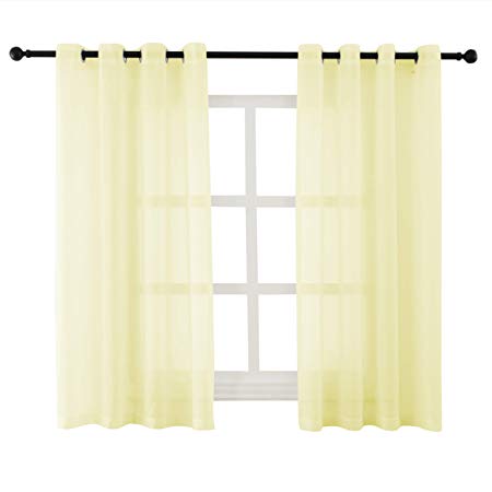 Sheer Curtains Voile Grommet Semi Sheer Curtains for Bedroom Living Room Set of 2 Curtain Panels 54 x 45 inch Light Yellow