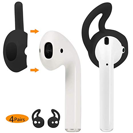 AirPods and EarPods Hooks and Covers Accessories by MRPLUM for Apple Earphone Earbuds (Black-4 Pairs)