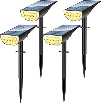 Solar Spot Lights Outdoor, Solar Lights Outdoor Waterproof IP65, 3 Brightness Modes Dusk to Dawn Landscape Spotlights for Yard Garden Pathway Tree Decoration, Warm White, 4 Pack