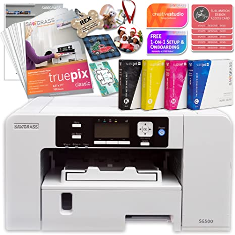 Sawgrass UHD Virtuoso SG500 Sublimation Printer Starter Bundle with Paper, Inks, Blanks, Designs