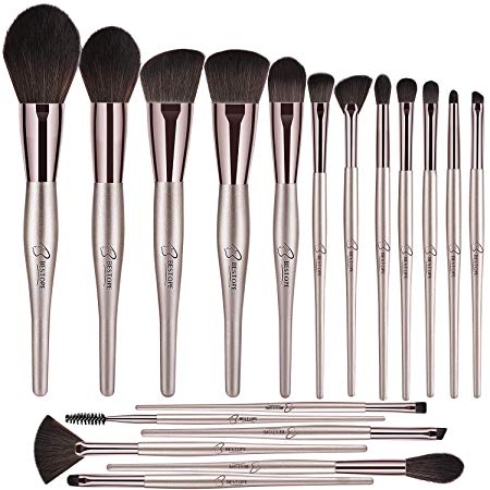 BESTOPE 18PCS Makeup Brushes Set Professional Cosmetic Brushes Premium Synthetic for Blending Foundation Powder Blush Concealers Highlighter Eye Shadows Brushes Kit, Champagne Gold