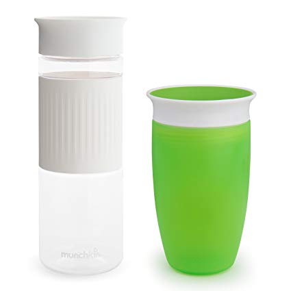 Munchkin Miracle 360 Cup Parent and Kid Set, 24 and 10 Ounce, Green and White, Set of 2