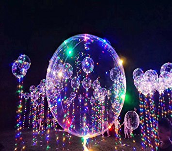 Christmas Party Balloons LED Lights Up 18 inch 3PCS BOBO Transparent Colorful Flash String Decorations City Wedding Home Courtyard Kids Helium Birthday Party Set Bulk Pack Glow
