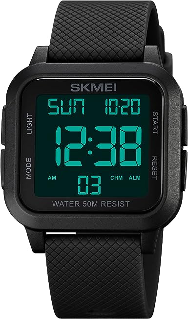 SKMEI Men Digital Sports Watch Ultra-Thin Large Face Waterproof Wrist Watches for Men with Stopwatch Countdown Timer Alarm Function Dual Time LED Back Light