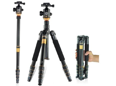 Morjava®Q-666C Professional Compact Carbon Tripod monopod with Ballhead & Quick Release, Portable Traveling Tripod for DSLR Camera Canon Nikon Pentax,Load up to 33 lbs