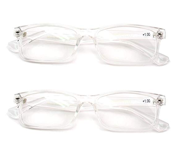 2 Pairs Casual Fashion Rectangular Reading Glasses - Stylish Simple Readers Rx Magnification