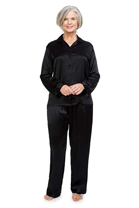 TexereSilk Women's 100% Silk Pajama Set - Luxury Sleepwear Pjs (Morning Dew)