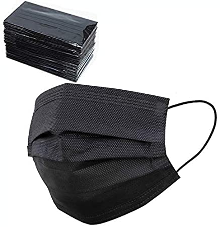 50 Pcs Black Disposable Face Masks Breathable Dust Mask Stretchable Elastic Ear Loops-Individually Wrapped Disposable Black Face Mask