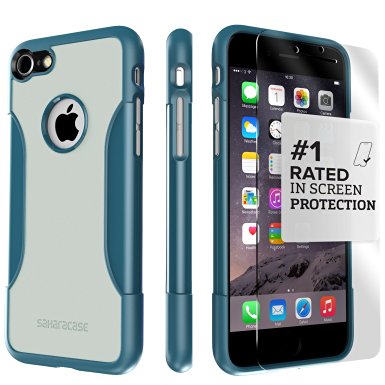 iPhone 7 Case, (Blue Gray) SaharaCase Protective Kit Bundle with [ZeroDamage Tempered Glass Screen Protector] Rugged Protection Anti-Slip Grip [Shockproof Bumper] Slim Fit - Blue Gray