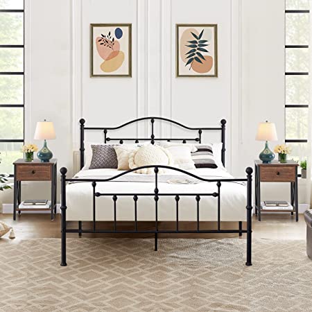 VECELO Queen Bed Frame Mental Platform Mattress Foundation with headboard Footboard Steel Slat Support / No Box Spring Needed / Easy Assembly Victorian Style