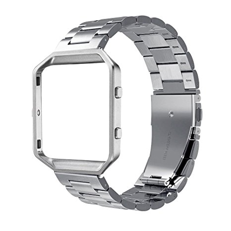 Simpeak Fitbit Blaze Band Frame, Replacement Stainless Steel Band with Metal Frame for Fit bit Blaze Smart Fitness Watch ( Match Link Removal Tool), Silver