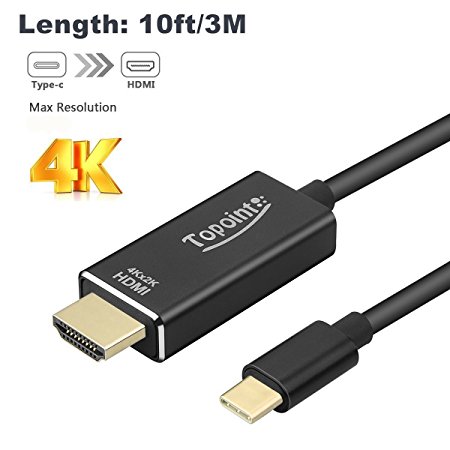 USB-C to HDMI (4Kx2K) Cable 10ft/3M, Topoint Type C USB3.1 to HDMI 4K UHD Adapter for New 2015 Macbook,2016 Macbook Pro,Chromebook Pixel, Plug and Play