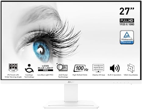 MSI Pro MP273AW, 27", 1920 x 1080 (FHD), IPS, 100Hz, TUV Certified Eyesight Protection, 4ms, Displayport, HDMI, Tilt