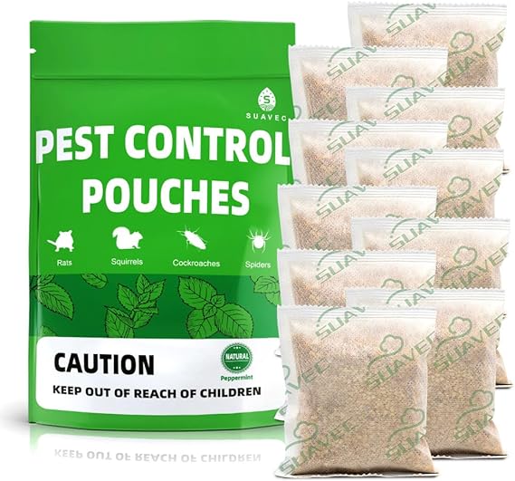 SUAVEC Pest Control Pouches, Rodent Repellent, Mouse Repellents, Peppermint Oil Mice Repellent, Rat Deterrent, Repel Rodents, Roach, Ant, Mosquito, Spider, Moths & Other Pest Repellent-10 Pouches