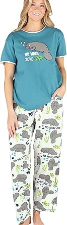 Lazy One Women's Pajama Set, Short Sleeves with Cute Prints, Relaxed Fit