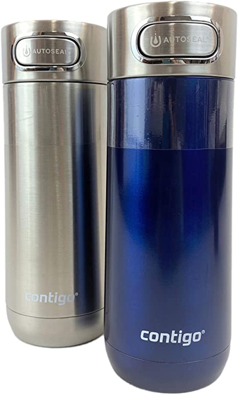 Contigo Luxe AUTOSEAL Vacuum-Insulated Stainless Steel Travel Mug, (414 ml Each) 2 Pack Stainless Steel and Monaco