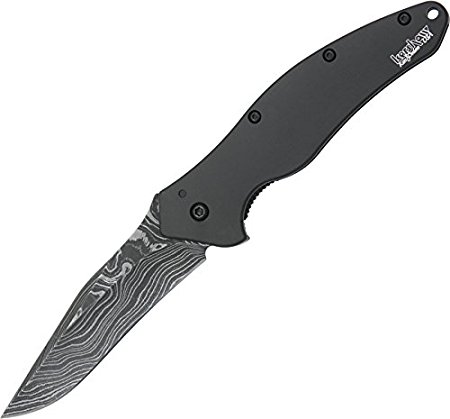 Kershaw Knives 1840CKTDAM Damascus Shallot A/O Linerlock Knife with Black Tungsten DLC Coated 410 Stainless Handles