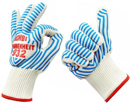 Cooking Gloves - Heat Resistant Gloves - use as Pot Holders BBQ Gloves Oven Mitts - KohbiTM Fahrenheit 932 Set of 2 Gloves - Premium Protection Certified at 932 Degrees F - Large