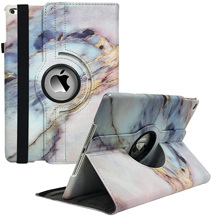 iPad Case Fit 2018/2017 iPad 9.7 6th/5th Generation - 360 Degree Rotating iPad Air Case Cover with Auto Wake/Sleep Compatible with Apple iPad 9.7 Inch 2018/2017 (Coloured Marble)