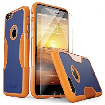 iPhone 6 Case, iPhone 6s Case Orange Blue SaharaCase [Bonus Tempered Glass Screen Protector] Shock-Absorption TPU Rubber Bumper Reinforced Hard Plastic Frame for Apple 6/6s 4.7" (Orange Blue)