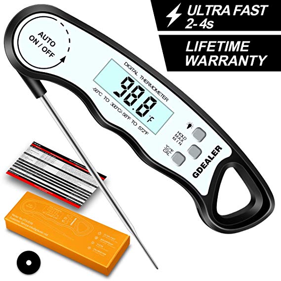 GDEALER DT6 Waterproof Digital Instant Read Meat Thermometer with 4.6” Folding Probe Calibration Function for Cooking Food Candy, BBQ Grill, Smokers