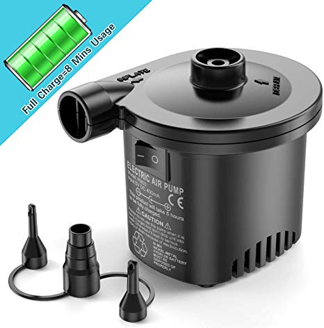 Electric Air Pump, etship Rechargeable Electric Pump, 2 in 1 Quick-fill Inflator and Deflator Pump for Air Mattress Air Bed Paddling Pool,Swimming Ring Camping Inflatables, Airbed Pump with 3 Nozzles.