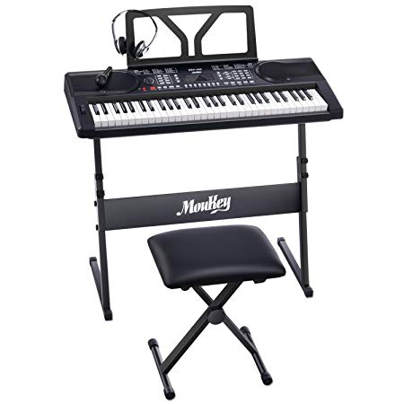 Moukey MEK-200 61 Key Electric Keyboard Portable Piano Keyboard Kit With Stand, Bench, Headphone, Microphone and Sticker