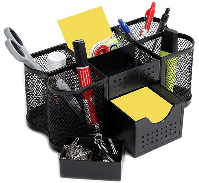 Amtido Desk Tidy Organiser Caddy, Office Supplies Holder, Pen, Pencil and Stationary Pot - Mesh Design - Black