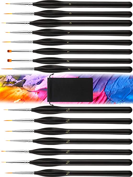 15 Pieces Detail Paint Brushes MArtist iniature Painting Brushes for Fine Detailing, Art Painting, Nail Art, Watercolor, Models, Face Painting (Black)