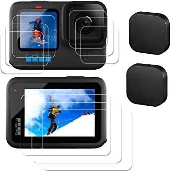 [11PCS] Screen protector for GoPro Hero 10/Hero 9, compatible with GoPro Hero 10/9 black, 9PCS tempered glass screen protector   2PCS rubber lens cover, GoPro Hero 10/9 black accessory kit