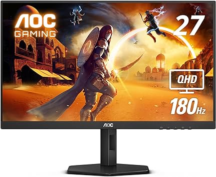 AOC Q27G4XN 27" Gaming Monitor, 2K QHD 2560x1440, 180Hz 1ms, Adaptive-Sync, Height Adjustable, 2X HDMI 2.0, 1x Display Port, Xbox/PS5/Switch Ready, 3-Year Zero-Bright-dot