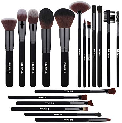 BS-MALL Makeup Brushes Premium 18 Pcs Synthetic Foundation Powder Concealers Eye Shadows Silver Black Makeup Brush Sets(Grey Black)