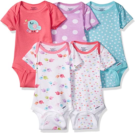 GERBER Baby Girls' 5-Pack Variety Onesies Bodysuits, Little Birdie, 0-3 Months