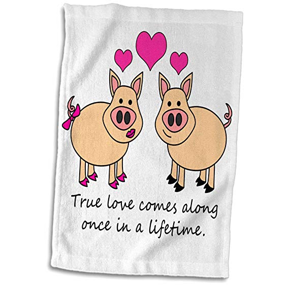 3dRose True Comes Along Once in a Lifetime – Cute Pig Love Design Towel,